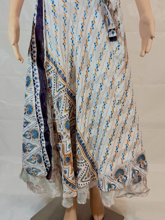 Henna Dresses & Skirts - Henna 100% Silk Wrap Skirt In Royal Blue, Golden Yellow White and Gray-One Size